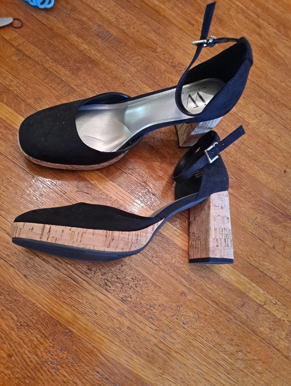 Worthington Black Suede Ankle-Strap Block Heels